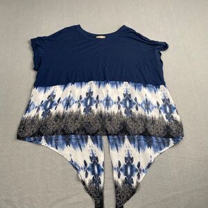 Democracy Women's Top size 3X Blue Button-Down Short Sleeve,Blouse,Lightweight